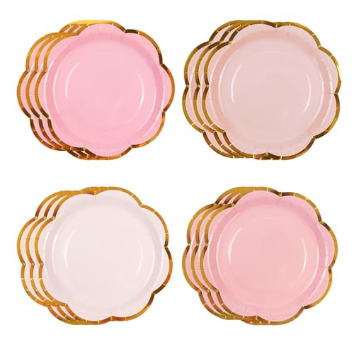 48 Stück Rosa Partyteller, Farbverlauf Rosa Dessert Partyteller Goldfolie Überbacken Rand Einweggeschirr Für Baby Dusche Geburtstag Hochzeit Braut Parteien von HiEnjoin