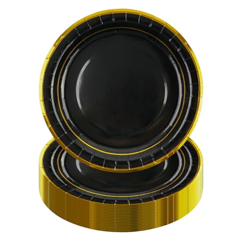 HiEnjoin 50 Stück Schwarz Partyteller,23cm Goldfolie Einwegteller Pappteller für Geburtstag Einweg Dessertteller oder Jubiläen, Geburtstage, Hochzeitsfeiern HiEnjoin 50 Stück Schwarz Partyteller,23cm Goldfolie Einwegteller Pappteller für Geburtstag Einweg Dessertteller oder Jubiläen, Geburtstage, Hochzeitsfeiern von HiEnjoin