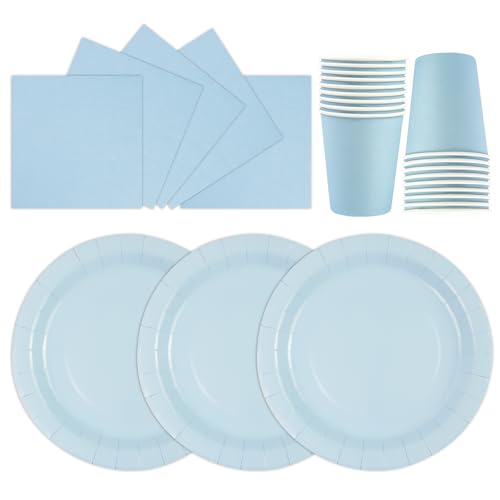 HiEnjoin 72 Stück Stück Partygeschirr Set,Blau Papiergeschirr Set,Geburtstag Party Geschirr Becher Serviette Pappteller für Babypartys, Geburtstag, Weihnachten Geburtstagsparty Deko-24 Gäste von HiEnjoin