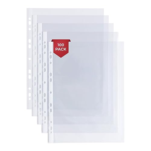 HiFEN® Kunststoffhüllen A4, transparent, 60 Mikron, starke Kunststoffhüllen, Öffnung oben für Ringbücher, 100 Stück von HiFEN