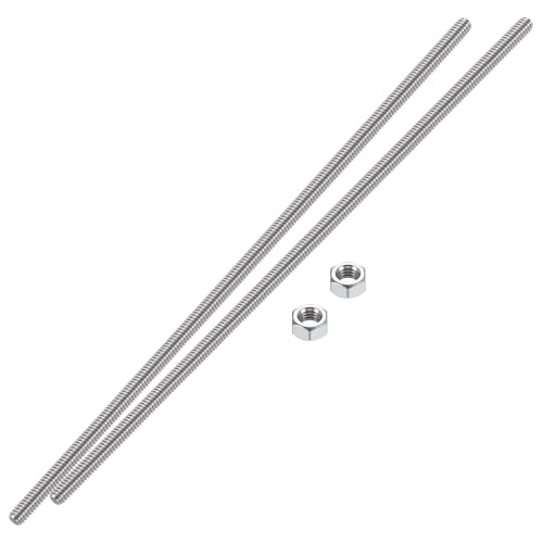 HiPicco 1/4-Zoll-20 Vollgewindestangen und Bolzen, 250 mm Länge, 304 Edelstahl, Rechtsgewinde-Schraube für Möbelankerschrauben, Klemmen, Aufhänger und U-Bolzen, 2 Stück 【mit Muttern】 von HiPicco