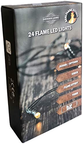 HiT LED Lichterkette Batterie Timer Flammeneffekt Flamme warmweiß für innen und außen (24er für außen) von HiT