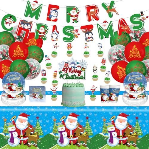Hiaktnlh Weihnachts Partygeschirr Set, Weihnachten Deko Kindergeburtstag, Designed Christmas Geschirr Set für Zuhause, Party Supplies (SHENGDANJIE-D1) von Hiaktnlh