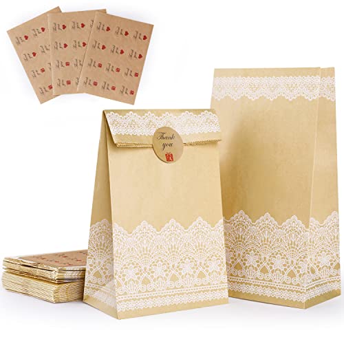 Hianjoo 30 STK. Papiertüten Geschenktüten und 3 Stück Aufklebern, Braun Kraftpapiertüten Gastgeschenke Tüten mit Sticker für Weihnachts, Hochzeit, Kindergeburtstag 24x13x8cm von Hianjoo
