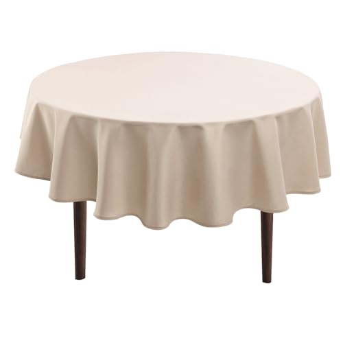 Hiasan Beige Wasserabweisend Tischdecke aus Polyester,Rund120cm,Anti-Falten Tischtuch,geeignet für Küche,Restaurant,Hochzeit von Hiasan