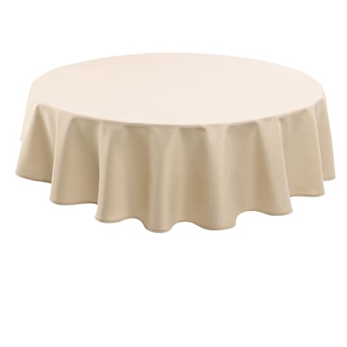 Hiasan Beige Wasserabweisend Tischdecke aus Polyester,Rund120cm,Anti-Falten Tischtuch,geeignet für Küche,Restaurant,Hochzeit von Hiasan