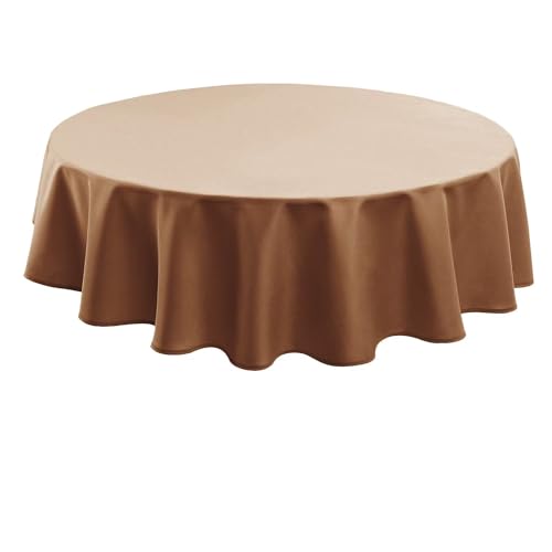 Hiasan Braun Wasserabweisend Tischdecke aus Polyester,Rund140cm,Anti-Falten Tischtuch,geeignet für Küche,Restaurant,Hochzeit von Hiasan