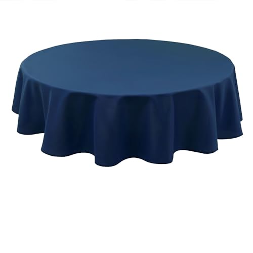 Hiasan Dunkelblau Wasserabweisend Tischdecke aus Polyester,Rund160cm,Anti-Falten Tischtuch,geeignet für Küche,Restaurant,Hochzeit von Hiasan