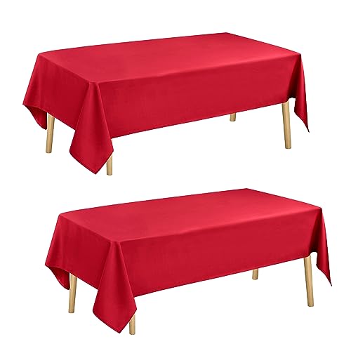 Hiasan Glatt Tischdecke Fleckenabweisend Tischtuch mit Lotuseffekt Leicht Wasserabweisend Tischwäsche, 2 Stück, Rot, 140x240cm von Hiasan