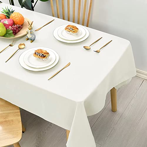 Hiasan Glatt Tischdecke Fleckenabweisend Tischtuch mit Lotuseffekt Leicht Wasserabweisend Tischwäsche, Elfenbein, 130x160cm von Hiasan