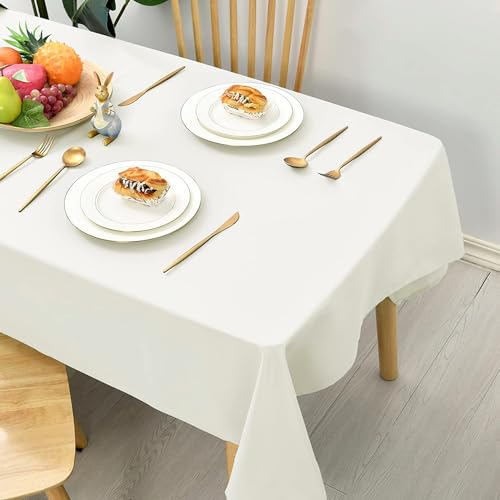 Hiasan Glatt Tischdecke Fleckenabweisend Tischtuch mit Lotuseffekt Leicht Wasserabweisend Tischwäsche, Elfenbein, 140x220cm von Hiasan