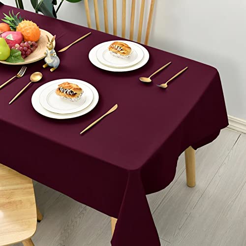 Hiasan Glatt Tischdecke Fleckenabweisend Tischtuch mit Lotuseffekt Leicht Wasserabweisend Tischwäsche, Weinrot, 140x180cm von Hiasan