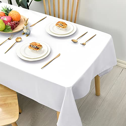 Hiasan Glatt Tischdecke Fleckenabweisend Tischtuch mit Lotuseffekt Leicht Wasserabweisend Tischwäsche, Weiß, 130x130cm von Hiasan