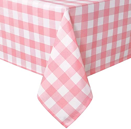 Hiasan Karierte Tischdecke Outdoor wetterfest aus Polyester, abwaschbar schmutzabweisend wasserabweisend knitterfrei Tischtuch für bierzeltgarnitur Esszimmer Party Garten, 110x140cm Rosa und Weiß von Hiasan