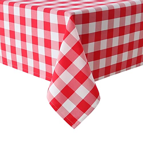 Hiasan Karierte quadratische Tischdecke aus Polyester,schmutzabweisend,wasserabweisend und knitterfrei waschbar Tischtuch für Esszimmer,Party,Garten,130x160cm,Rot und Weiß von Hiasan