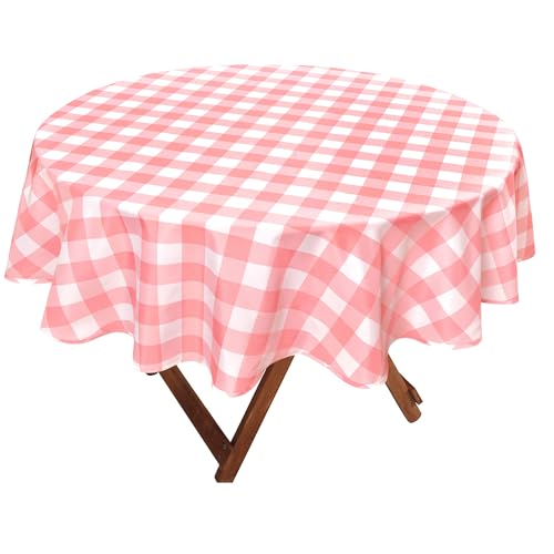 Hiasan Karierte runde Tischdecke, wasserdicht, flecken- und knitterfrei, waschbar, für Esszimmer, Party, Picknick, 114 cm, Rosa und Weiß Hiasan Karierte runde Tischdecke, wasserdicht, flecken- und knitterfrei, waschbar, für Esszimmer, Party, Picknick, 114 cm, Rosa und Weiß von Hiasan