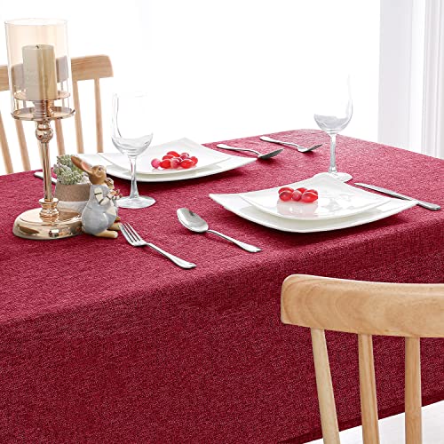 Hiasan Tischdecke Leinenoptik Eckig Tischtuch Wasserabweisend Tischwäsche, 1 Stück, 110 x 140 cm, Rot von Hiasan