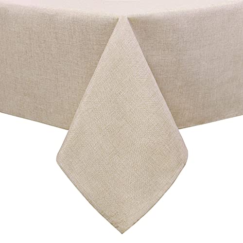 Hiasan Tischdecke Leinenoptik Eckig Tischtuch Wasserabweisend Tischwäsche, 1 Stück, 135 x 220cm, Beige von Hiasan