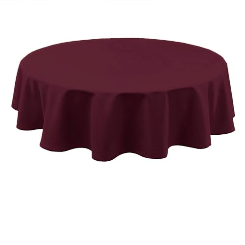 Hiasan Weinrot Wasserabweisend Tischdecke aus Polyester,Rund120cm,Anti-Falten Tischtuch,geeignet für Küche,Restaurant,Hochzeit von Hiasan