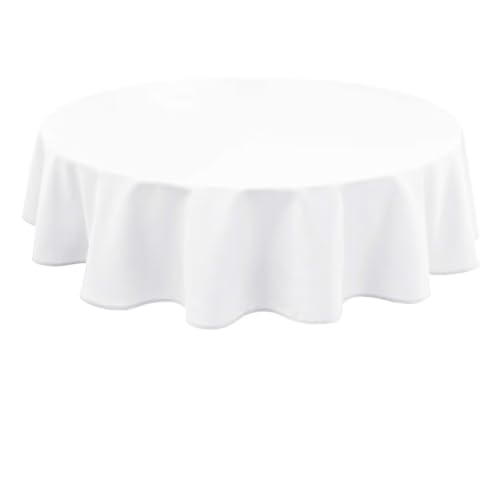 Hiasan Weiß Wasserabweisend Tischdecke aus Polyester,Rund150cm,Anti-Falten Tischtuch,geeignet für Küche,Restaurant,Hochzeit von Hiasan