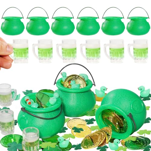 Hiawbon St. Patrick's Day Kessel-Set, 6 Mini-Kessel, Glücksmünzen, Miniatur-Bierflasche, kleine Enten, 3-blättriges Stoffzubehör für St. Patrick-Party-Dekoration, 362-teilig Hiawbon St. Patrick's Day Kessel-Set, 6 Mini-Kessel, Glücksmünzen, Miniatur-Bierflasche, kleine Enten, 3-blättriges Stoffzubehör für St. Patrick-Party-Dekoration, 362-teilig von Hiawbon