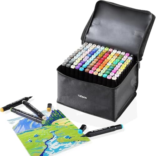 Hibisaws 120 Farben Marker Stift Set, Doppelseitige Farbspitze Alkohol Marker, Ausgestattet Mit Schwarzer Tragetasche Lagerbasis, Für Comics, Skizzieren, Kalligraphieren, Zeichnen, Manga, Illustrieren Hibisaws 120 Farben Marker Stift Set, Doppelseitige Farbspitze Alkohol Marker, Ausgestattet Mit Schwarzer Tragetasche Lagerbasis, Für Comics, Skizzieren, Kalligraphieren, Zeichnen, Manga, Illustrieren von Hibisaws