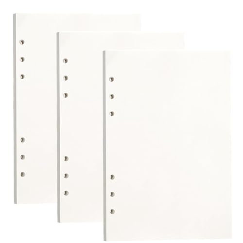 3 Packungen Nachfüllpapier A5,6 Löcher Nachfüllblätter für Papiereinlagen 180 Blatt/360 Seiten, Nachfüllpapier für A5-Ringbuch, Agende, Planer, Tagebücher (Blanko) von Hibmisy