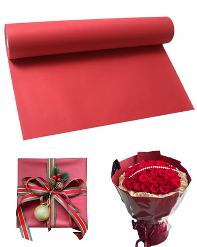 Kraftpapier Breite 30cm Geschenkpapier, Natürliches Recyclingpapier, Kraftpapier Geschenkverpackung für Kunsthandwerk, Geburtstage, Weihnachten,Valentinstag(Rot,5M) von Hibmisy