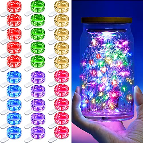 30 Stück LED Lichterkette Batteriebetrieben 6,5 Fuß 20 LEDs Licht Einmachglas Lichterkette Mini Wasserdicht Lichterkette Kupferdraht Lichter für Weihnachten Party (Modern Farben) von Hiboom