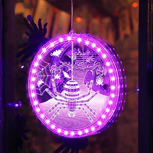 Halloween Deko Licht, 3D Spinne Hängende Lichter Lila mit Saugnapf, Batteriebetriebene Tragbare Lampe für Außen oder Innen Dekoration von Hiboom