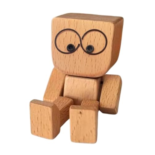 Hiborth Wackelnder Holzmann, Wackelnde Holzfigur mit Füßen Handgefertigte Auto Armaturenbrett Dekoration Ornamente Magnetische Gesichter Kreatives Autozubehör (F) von Hiborth