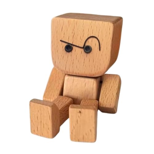Hiborth Wackelnder Holzmann, Wackelnde Holzfigur mit Füßen Handgefertigte Auto Armaturenbrett Dekoration Ornamente Magnetische Gesichter Kreatives Autozubehör (J) von Hiborth