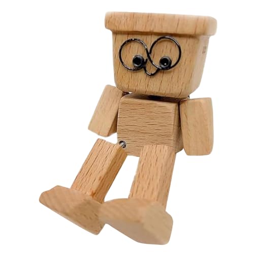 Hiborth Wackelnder Holzmann, Wackelnde Holzfigur mit Füßen Handgefertigte Auto Armaturenbrett Dekoration Ornamente Magnetische Gesichter Kreatives Autozubehör (M) von Hiborth