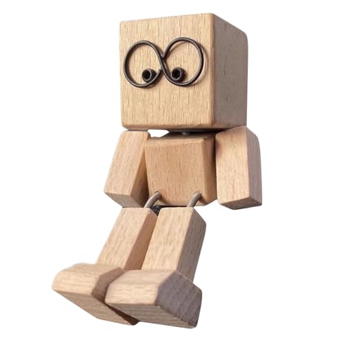 Hiborth Wackelnder Holzmann, Wackelnde Holzfigur mit Füßen Handgefertigte Auto Armaturenbrett Dekoration Ornamente Magnetische Gesichter Kreatives Autozubehör (O) von Hiborth
