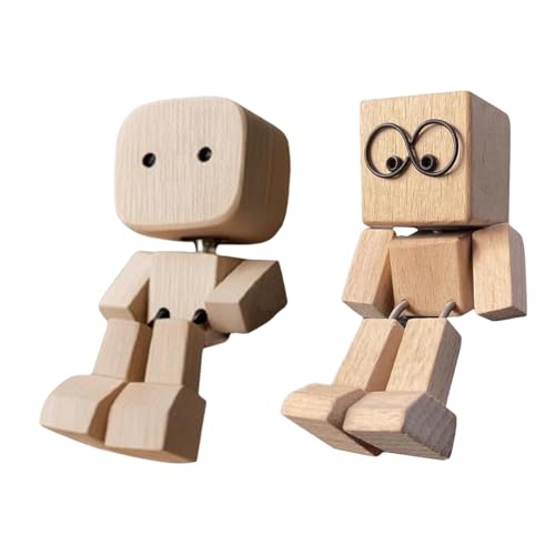 Hiborth Wackelnder Holzmann, Wackelnde Holzfigur mit Füßen Handgefertigte Auto Armaturenbrett Dekoration Ornamente Magnetische Gesichter Kreatives Autozubehör (R) von Hiborth
