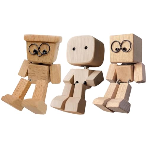 Hiborth Wackelnder Holzmann, Wackelnde Holzfigur mit Füßen Handgefertigte Auto Armaturenbrett Dekoration Ornamente Magnetische Gesichter Kreatives Autozubehör (S) von Hiborth