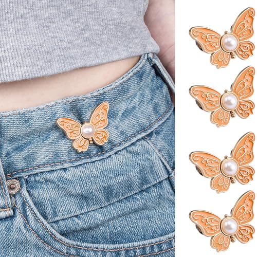 Hosenbund Versteller Schmetterling-Knopf Clips für Weite Jeans,Verstellbare Jeansknöpfe für lockere Hosen,Wiederverwendbarer Hosenbund-Tightener für Jeans, Röcke & Kleider (Gelb 2 Paar) von Hiborth
