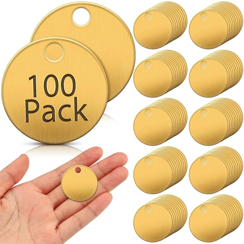 Hicarer 100 Stück 3,2 cm massive Messinganhänger zum Stempeln von runden Messing-Schlüsselanhängern mit Loch für Haustiere, Pflanzen, Türen, Rohrventile, Ausrüstungswerkzeug und Schlüsselbeschriftung von Hicarer