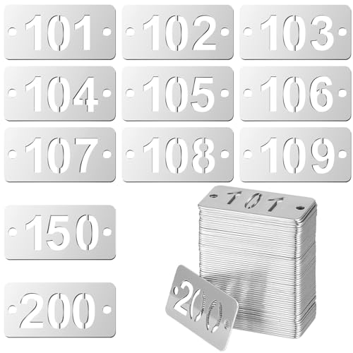 Hicarer Nummerierte Metall-Etiketten aus Edelstahl, mit Löchern, nummerierte Schlüsselanhänger (101–200, rechteckig, 4,9 x 2,9 cm) von Hicarer