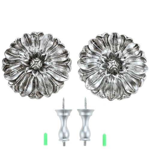 Hicello Vorhang-Raffhalter, Gänseblümchen-Vorhanghalter, Vintage-Raffhalter, antike Wandhaken, Samt-Vorhanghalter, silberfarbene Blume, 1 Paar Hicello Vorhang-Raffhalter, Gänseblümchen-Vorhanghalter, Vintage-Raffhalter, antike Wandhaken, Samt-Vorhanghalter, silberfarbene Blume, 1 Paar von Hicello