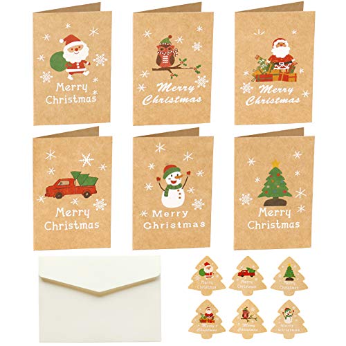Weihnachtskarten mit Umschlägen und Aufkleber (36er Set), Klappkarten Grußkarten Blanko, Kraftpapier Weihnachtspostkarten für Weihnachtsgrüße an Familie, Freunde, Kunden Kinder, Frohe Weihnachten von Hicober