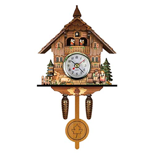 Hidyliu Kuckucksuhr Antik Holz Kuckuck Vogelhaus Wanduhr Home Decor Hängende Kuckucksuhr Auto Swing Glocke Pendel Home Decor von Hidyliu