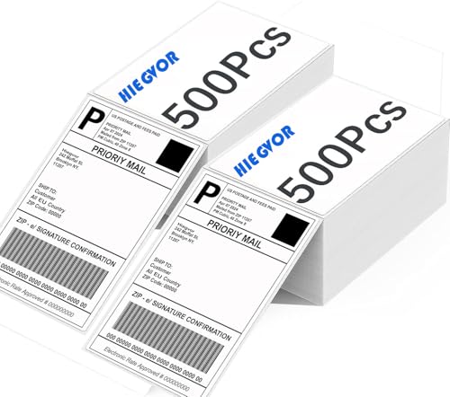 1000 Stück Versandaufkleber 4×6 Etiketten/Stapel, Thermopapier Versandetiketten für Labeldrucker Wasserfester Etiketten Papier (10.2 x 15.2 cm, Weiß) von Hiegvor