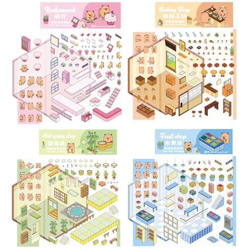 4 Sets 3d Sticker Scene Capybara, DlY 3d House Stickers, 3d Miniatur Haus Sticker, Szenen Aufkleber 3d Haus Handwerk DlY Dekoration, Capybara Haus Scene Aufkleber Für Erwachsene Kinder 4 Sets 3d Sticker Scene Capybara, DlY 3d House Stickers, 3d Miniatur Haus Sticker, Szenen Aufkleber 3d Haus Handwerk DlY Dekoration, Capybara Haus Scene Aufkleber Für Erwachsene Kinder von Hiemible