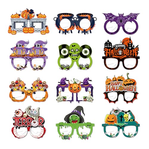 Hiemible Halloween-Brille | 12 Stück Papier Neuheit Brille - Lustiges Kinder Brille Zubehör Für Halloween Cosplay Gruselhaus Musikfest Fotobox von Hiemible