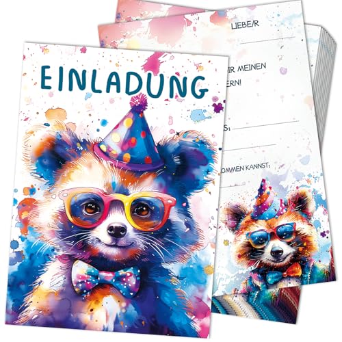 Hierein Einladungskarten Kindergeburtstag Mädchen, 12 Stück Witzige Aquarell Bär Kindergeburtstag Einladungskarten Kinder und Teenager, Party Einladungskarten Geburtstag für Alle Arten von Partys von Hierein