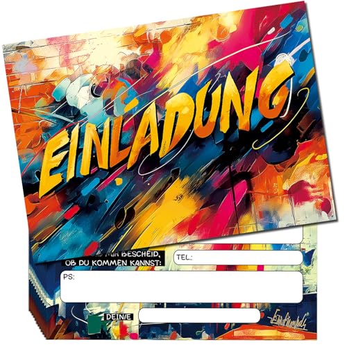 Hierein Einladungskarten Junge, 12 Stück Stylishe Graffiti Einladungskarten Kindergeburtstag Party Einladungskarten Geburtstag für Mädchen Jungen zum Kindergeburtstag und Anderen Feier von Hierein