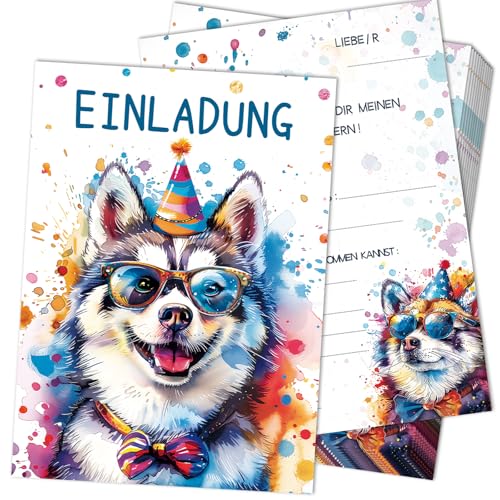Aquarell Welpe Einladungskarten Kindergeburtstag Junge, Coole Einladungskarten Geburtstag, Einladungskarten Kindergeburtstag Mädchen, Party Geburtstagseinladungen Einladungskarten für Geburtstag von Hierein