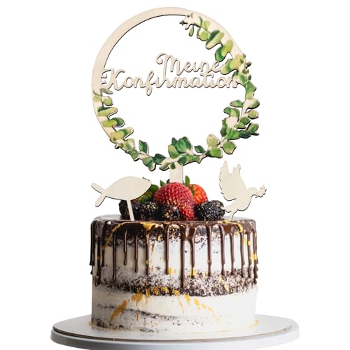 Hierein Tortendeko Konfirmation, 3 Stück Hölzern Meine Konfirmation Cake Topper Tortenaufleger mit 1 Fisch, 1 Taube Tischdeko Tortenstecker Set für Erstkommunion Deko Junge Mädchen Hierein Tortendeko Konfirmation, 3 Stück Hölzern Meine Konfirmation Cake Topper Tortenaufleger mit 1 Fisch, 1 Taube Tischdeko Tortenstecker Set für Erstkommunion Deko Junge Mädchen von Hierein