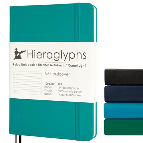 Hieroglyphs Notizbuch A5 mit Hardcover, 189 Nummerierten Seiten, 3 Farben, Organisationsregister, Tasche, Elastikverschluss, 2 Lesezeichen, Hellblau von Hieroglyphs Bullet Journal